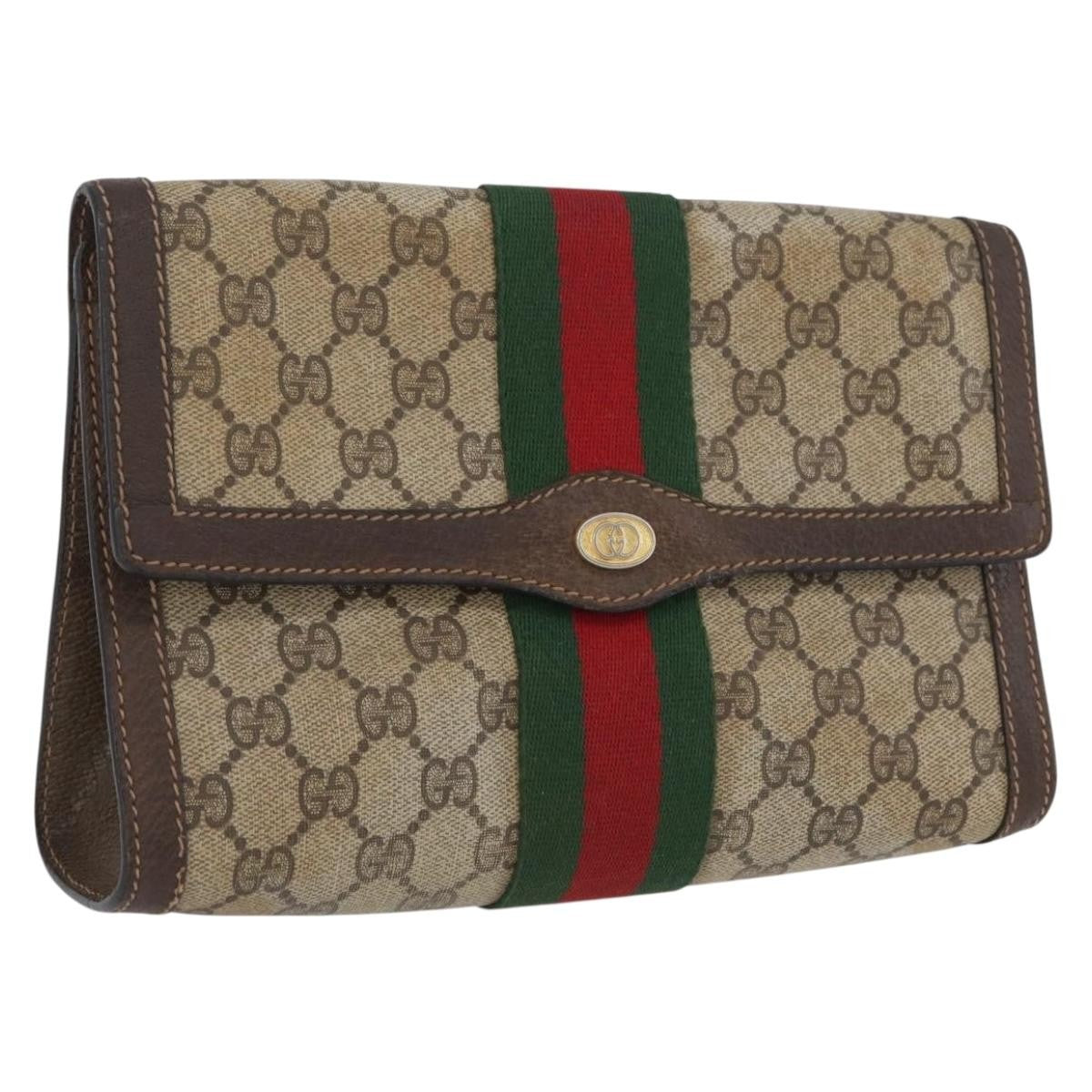 Gucci GUCCI GG Supreme Web Sherry Line Bag PVC Beige Gold 67 039 3087 Authentic 173857