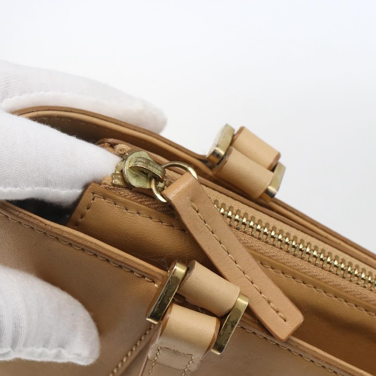 Burberry BURBERRY Hand Bag Leather Beige Gold Authentic 165049