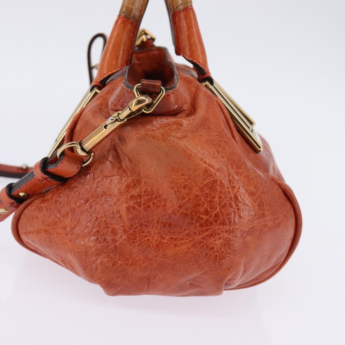 Chloé Chloé Chloe Etel Hand Bag Leather 2way Orange Gold Authentic am9029