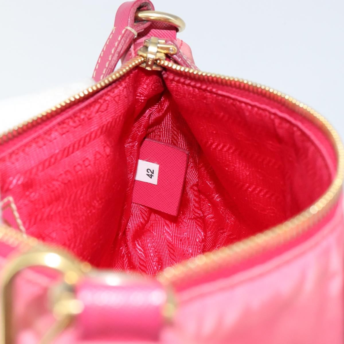 Prada PRADA Shoulder Bag Nylon Leather Pink Gold Authentic 155082