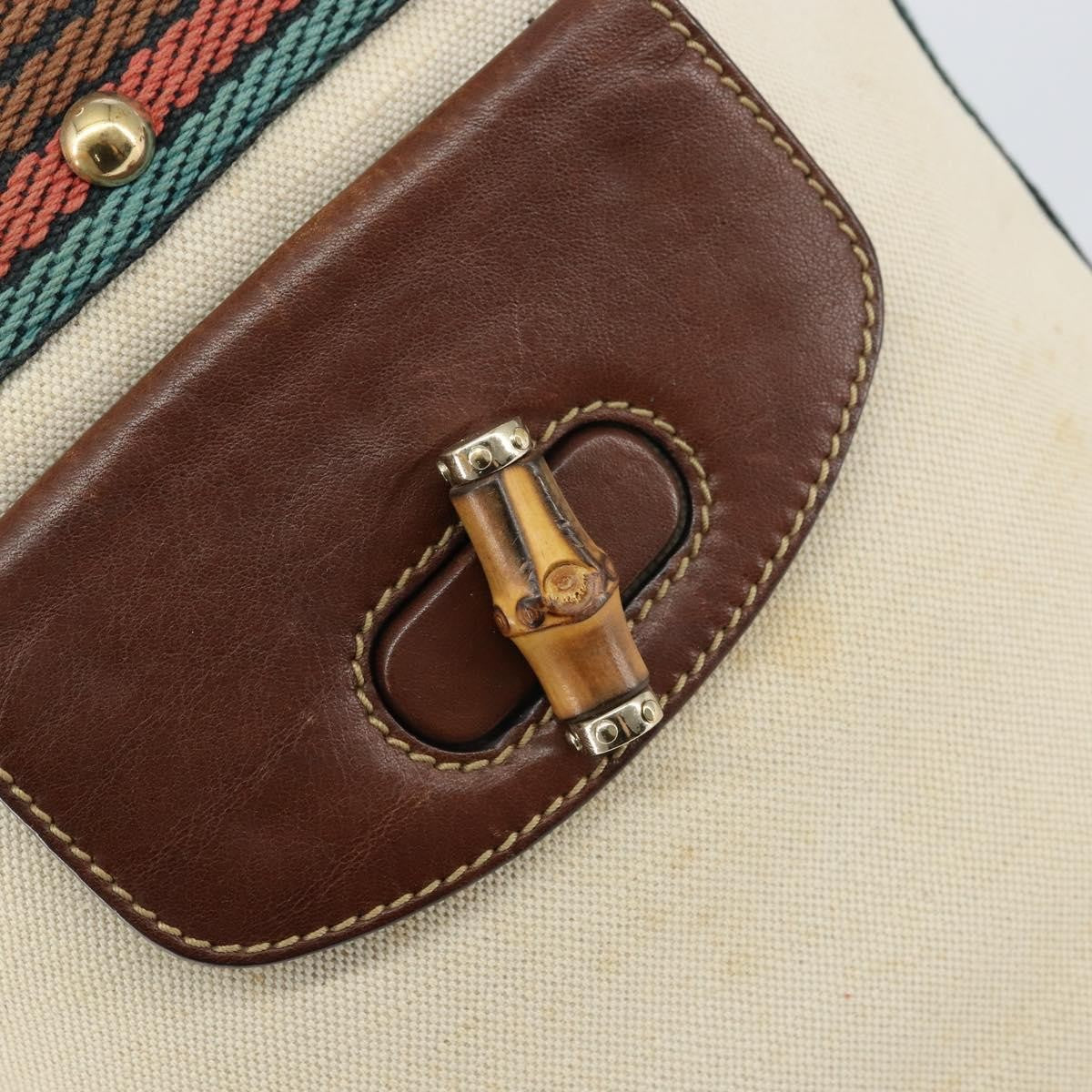 Gucci GUCCI Bamboo Shoulder Bag Canvas Beige Gold 141936 Authentic 156435
