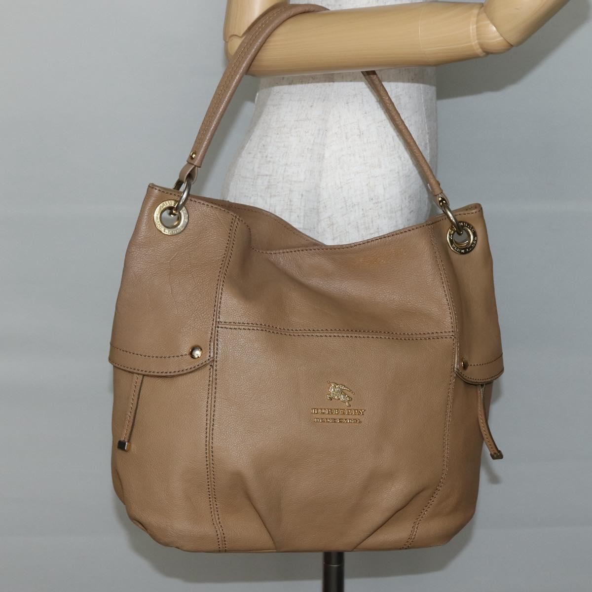 Burberry BURBERRY Blue Label Shoulder Bag Leather Beige Gold Authentic ti3445