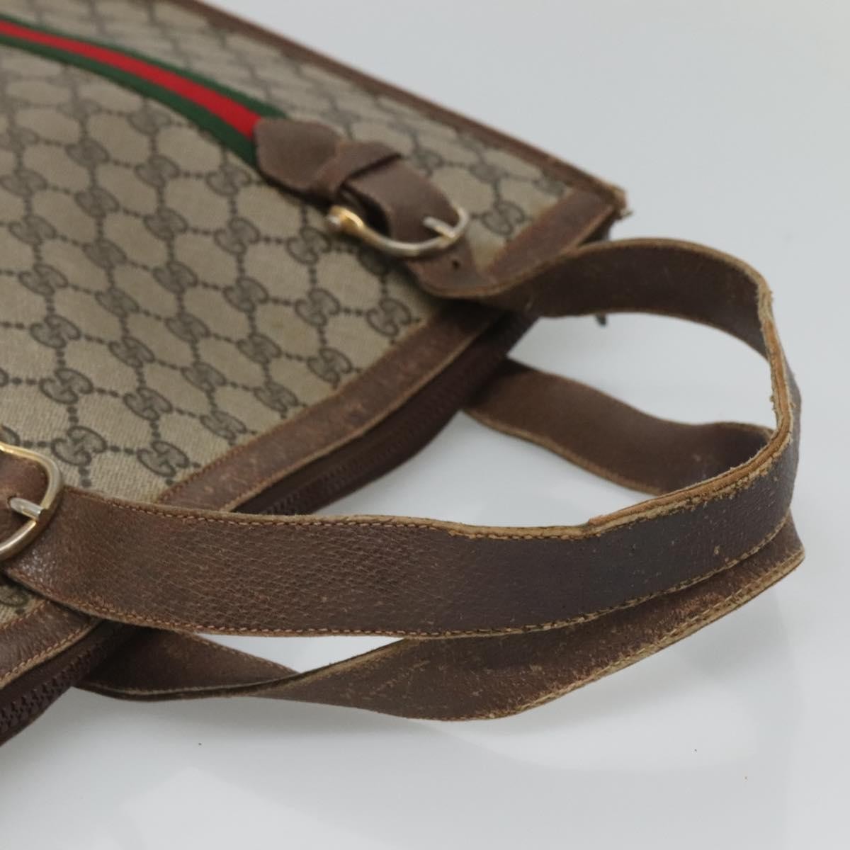 Gucci GUCCI GG Supreme Web Sherry Line Hand Bag PVC Beige Gold Authentic ar13384