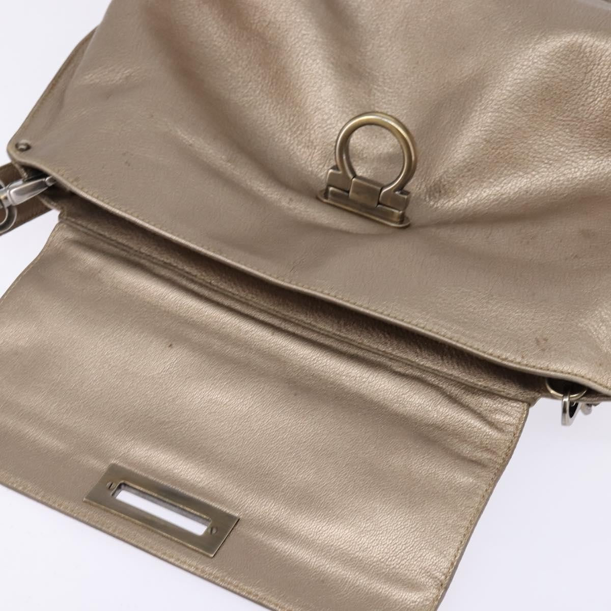 Salvatore Ferragamo Salvatore Ferragamo Gancini Hand Bag Leather 2way Beige Gold Authentic BA5964
