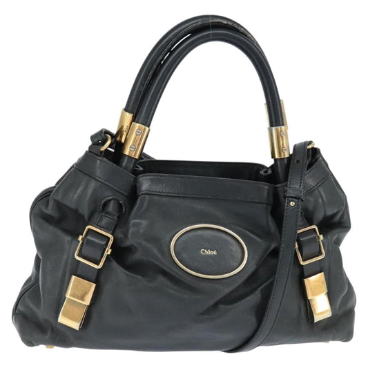 Chloé Chloé Chloe Victoria Hand Bag Leather 2way Black Gold Authentic am9563