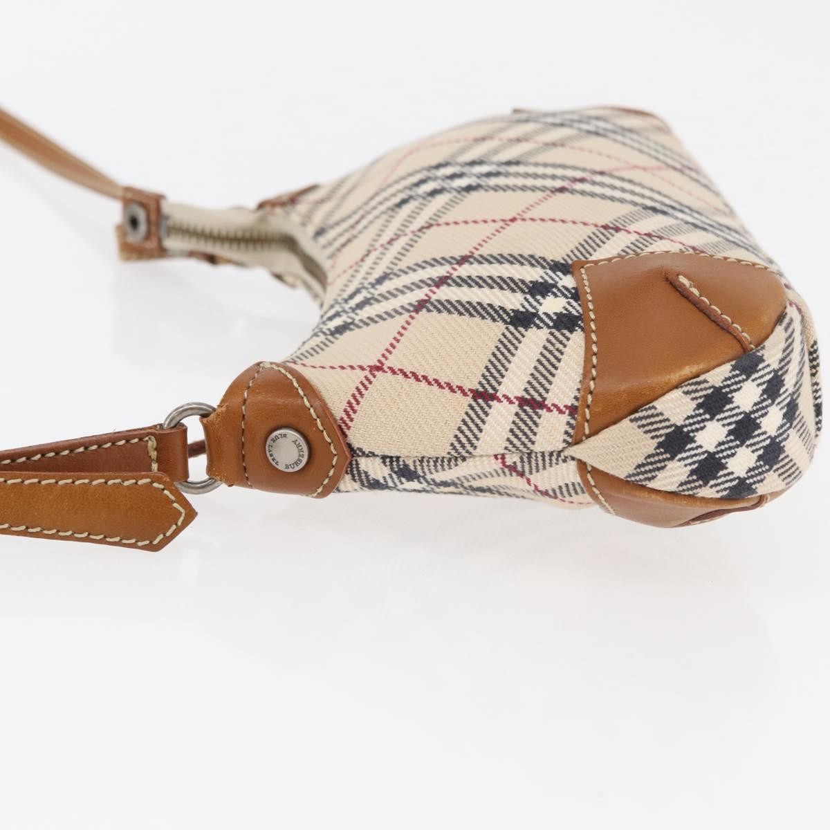 Burberry BURBERRY Nova Check Blue Label Shoulder Bag Canvas Beige Silver Authentic 179380A