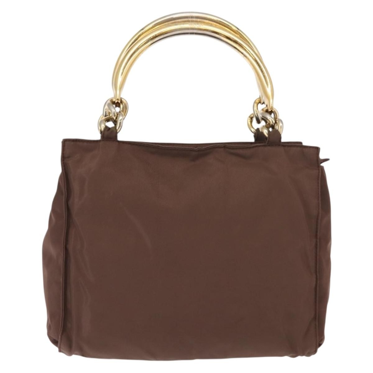 Prada PRADA Hand Bag Nylon Brown Gold Authentic 148292