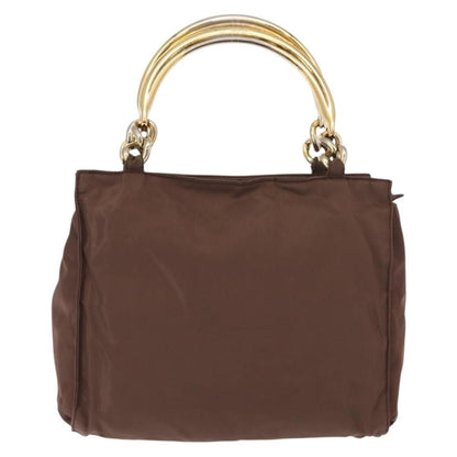 Prada PRADA Hand Bag Nylon Brown Gold Authentic 148292