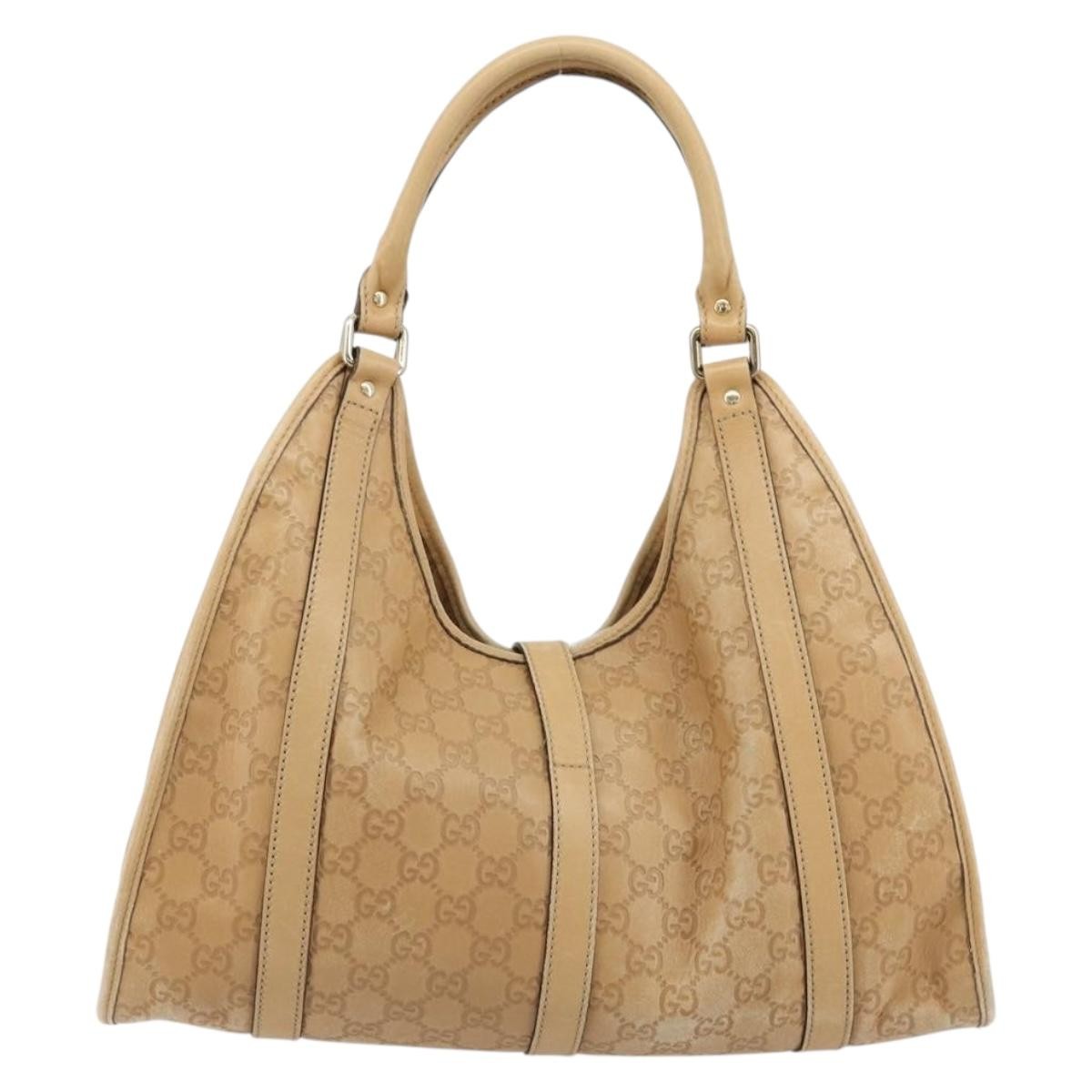 Gucci GUCCI GG Canvas Guccissima Jackie Bag Leather Gold Beige 203494 Authentic ep14099