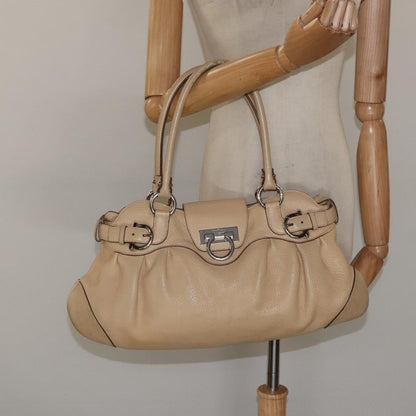 Salvatore Ferragamo Salvatore Ferragamo Gancini Shoulder Bag Leather Beige Silver Authentic EC551