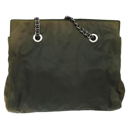 Prada PRADA Chain Shoulder Bag Nylon Khaki Silver Authentic 120140