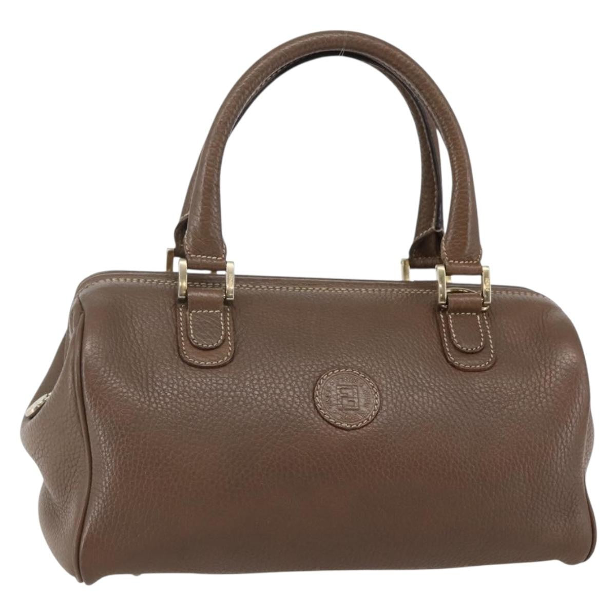 Fendi FENDI Hand Bag Leather Brown Gold Authentic kk558