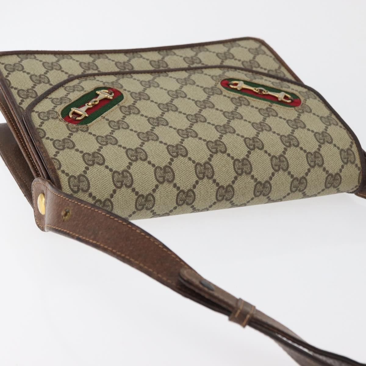 Gucci GUCCI GG Supreme Web Sherry Line Shoulder Bag PVC Leather Beige Gold Authentic 100377