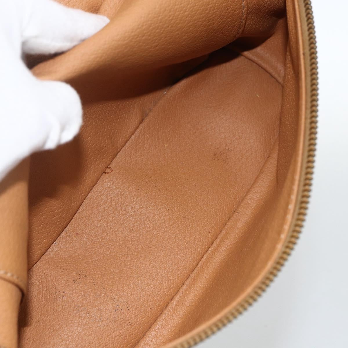 Celine CELINE Macadam Canvas Vanity Hand Bag PVC Leather Brown Gold Authentic ka2851