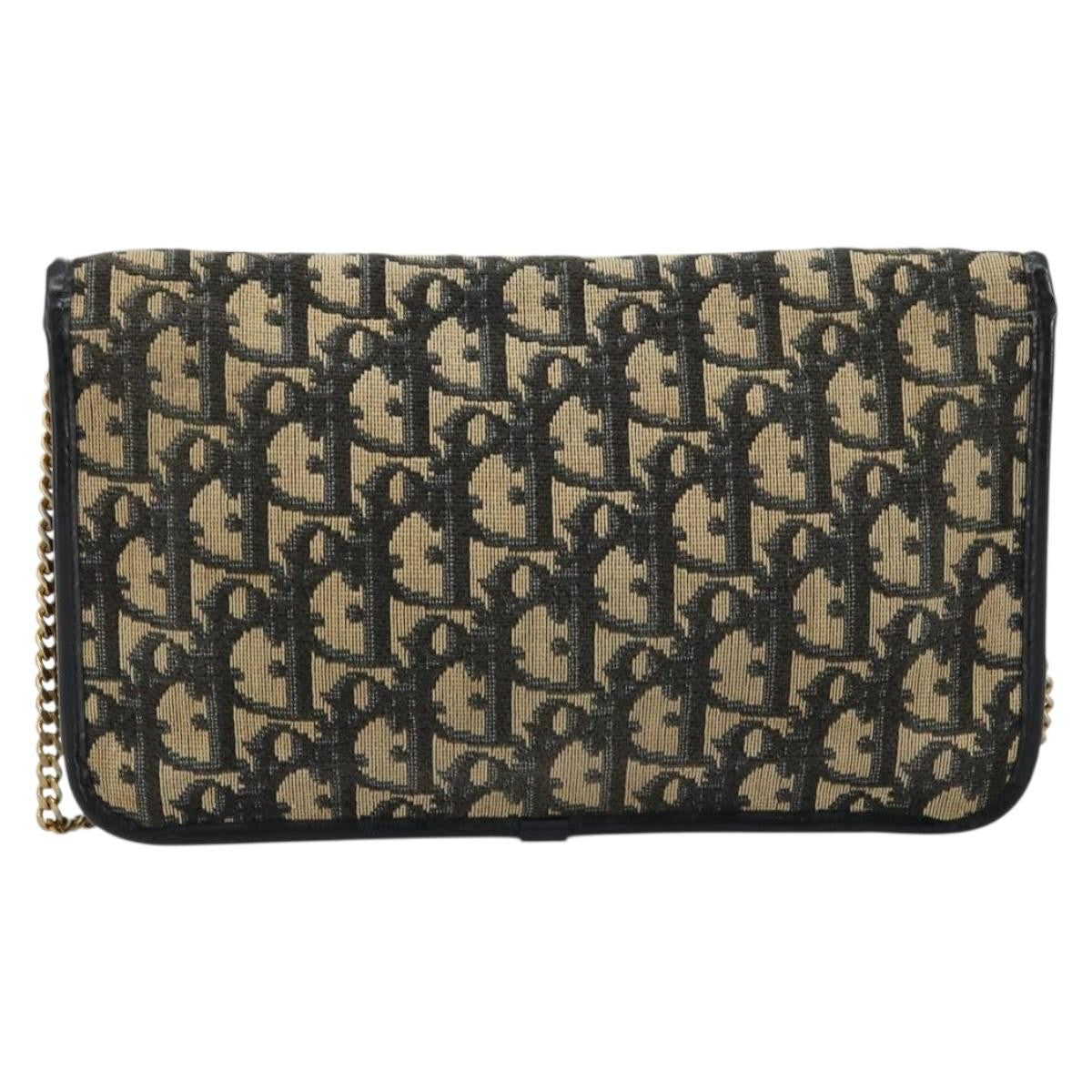 Dior Christian Dior Trotter Canvas Chain Shoulder Bag Navy Gold Authentic fm5340
