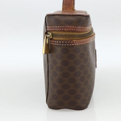 Celine CELINE Macadam Canvas Vanity Hand Bag PVC Leather Brown Gold Authentic ka2851