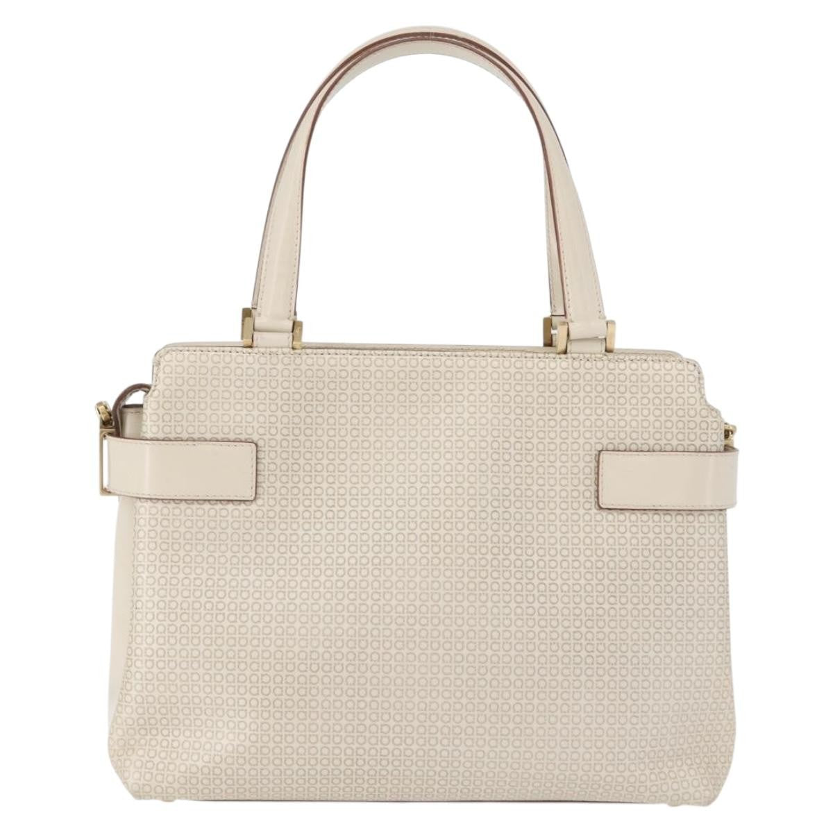 Salvatore Ferragamo Salvatore Ferragamo Gancini Hand Bag Leather 2way Ivory Gold Authentic 172181