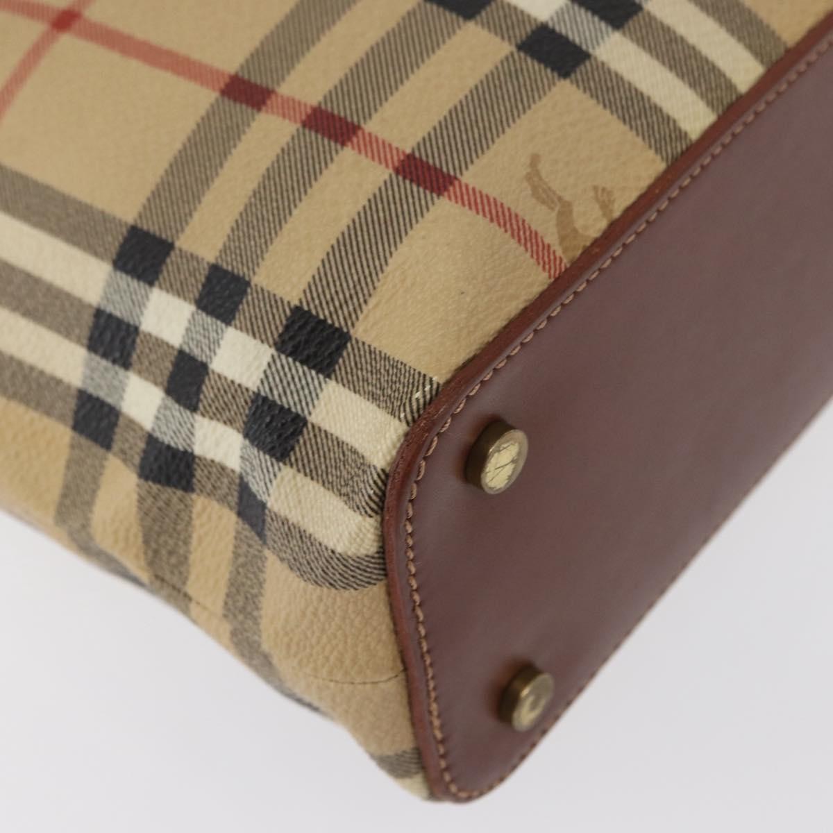 Burberry BURBERRY Nova Check Hand Bag PVC Beige Gold Authentic BA9597