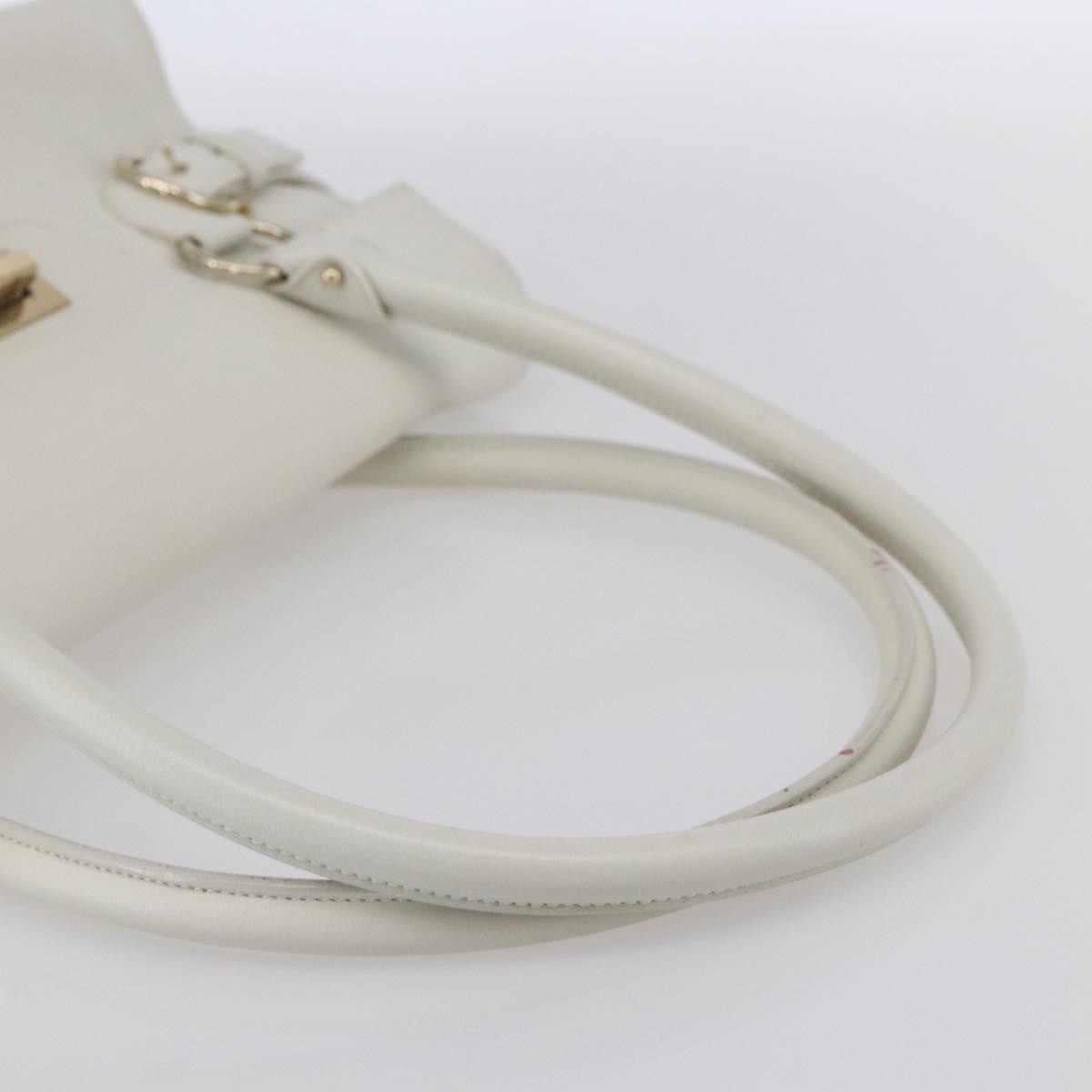 Salvatore Ferragamo Salvatore Ferragamo Gancini Shoulder Bag Leather White Gold Authentic 154689