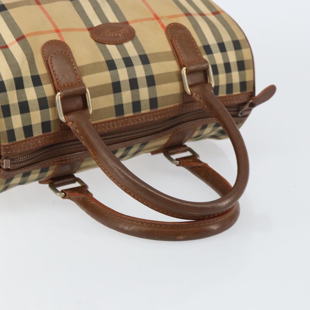 Burberrys Burberrys Nova Check Hand Bag Canvas Leather Beige Gold Authentic mr1638