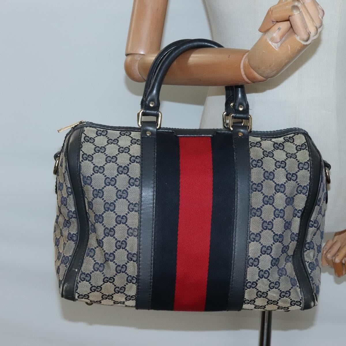 Gucci GUCCI GG Canvas Sherry Line Hand Bag PVC Navy Gold 247205 Authentic 131724
