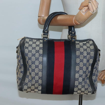 Gucci GUCCI GG Canvas Sherry Line Hand Bag PVC Navy Gold 247205 Authentic 131724