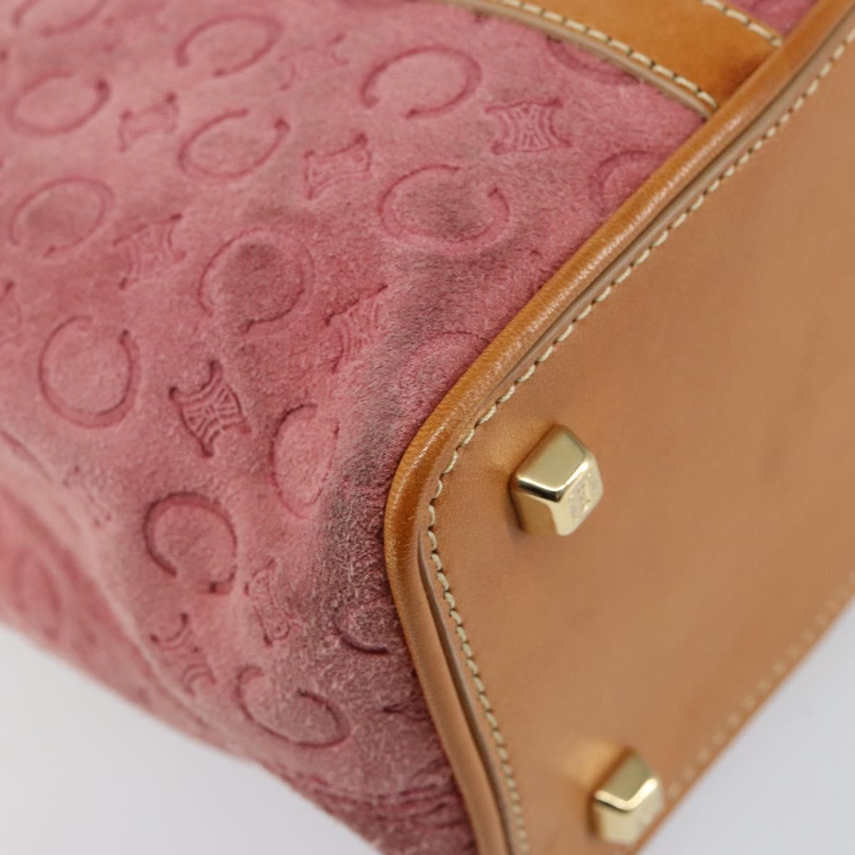 Celine CELINE C Macadam Canvas Hand Bag Suede Pink Gold Authentic bs29469