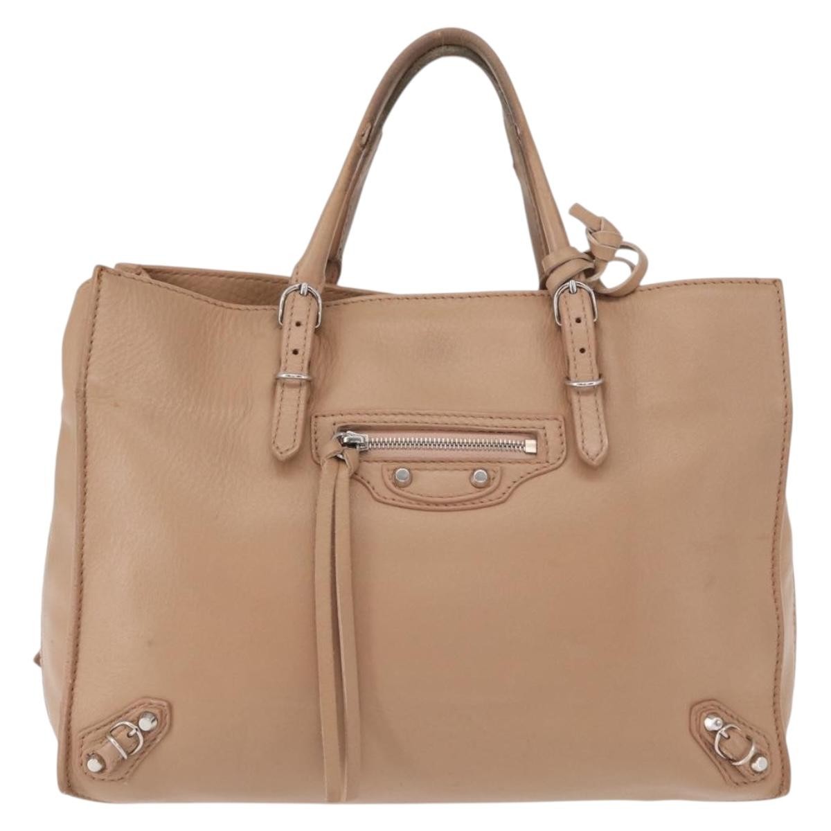 Balenciaga BALENCIAGA The Paper A6 Hand Bag Leather 2way Beige Silver 370926 Authentic 149646