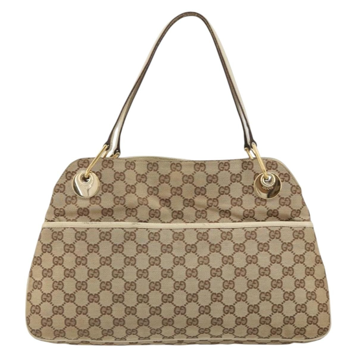 Gucci GUCCI GG Canvas Shoulder Bag Beige Gold 121023 Authentic 162950
