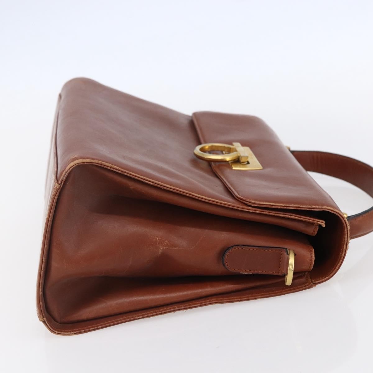 Salvatore Ferragamo Salvatore Ferragamo Gancini Hand Bag Leather Brown Gold Authentic 150384
