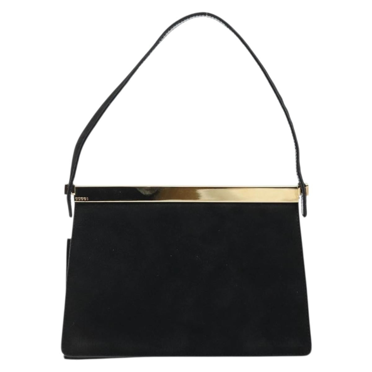 Gucci GUCCI Hand Bag Suede Black Gold 001 2058 1928 0 Authentic yk20276