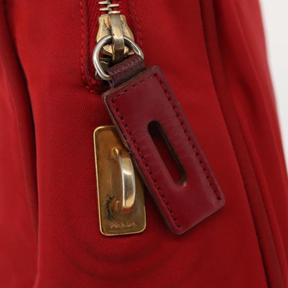 Prada PRADA Hand Bag Nylon Red Gold Authentic ki6141