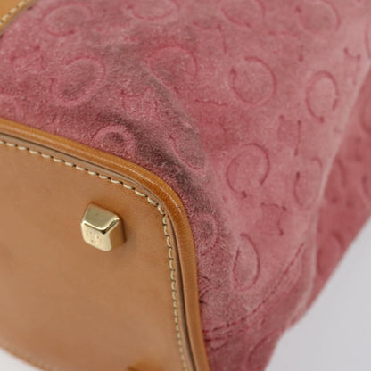 Celine CELINE C Macadam Canvas Hand Bag Suede Pink Gold Authentic bs29469