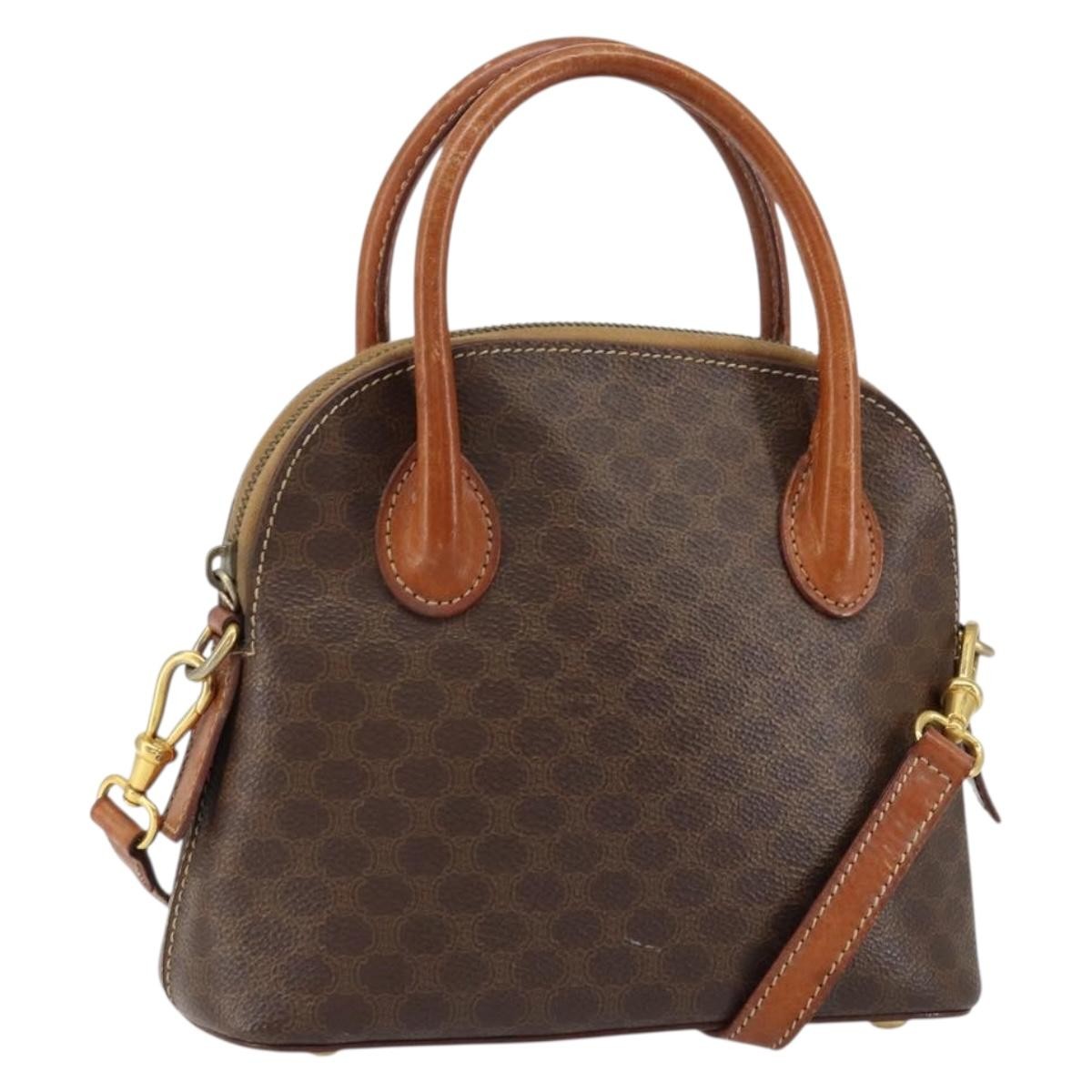 Celine CELINE Macadam Canvas Hand Bag PVC 2way Brown Gold Authentic 151939