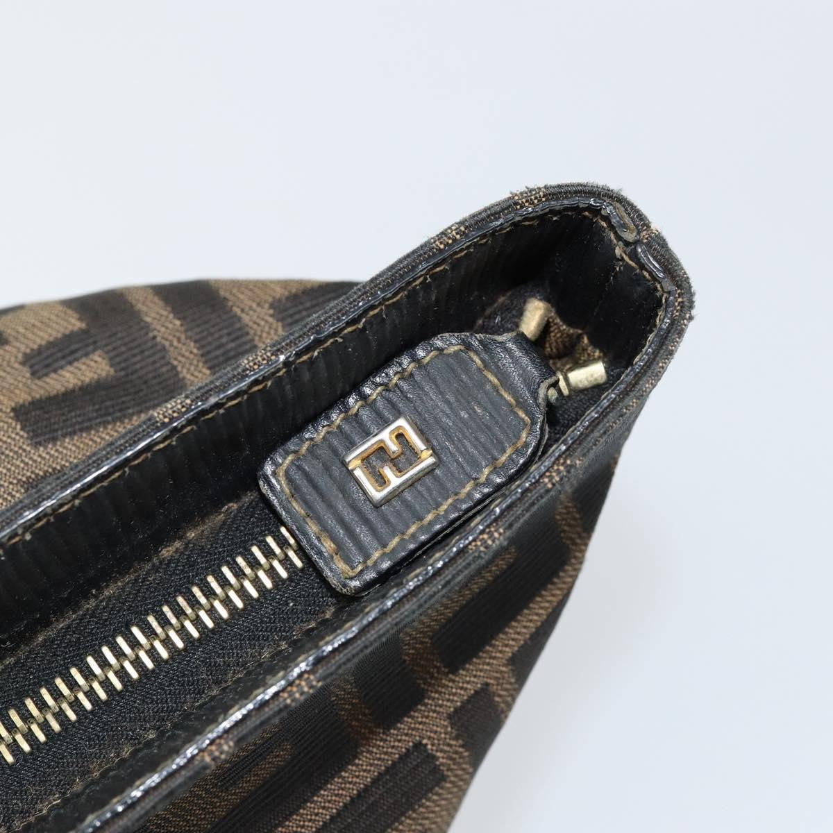 Fendi FENDI Zucca Canvas Hand Bag Brown Black gold Authentic 146809
