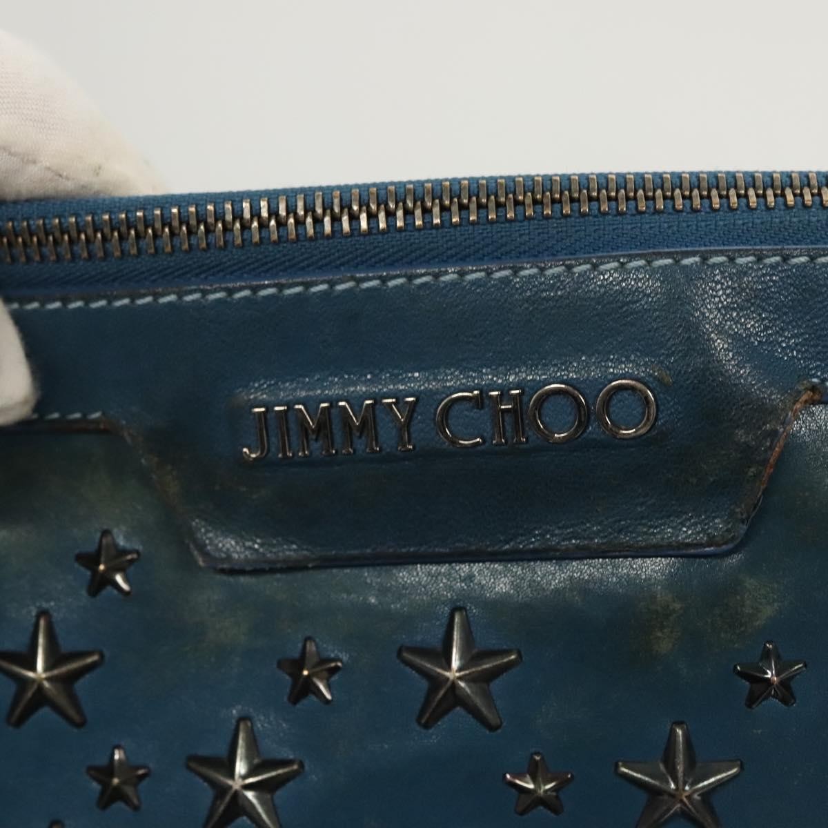 Jimmy Choo Jimmy Choo Studs Clutch Bag Leather Blue Silver Authentic BA2456
