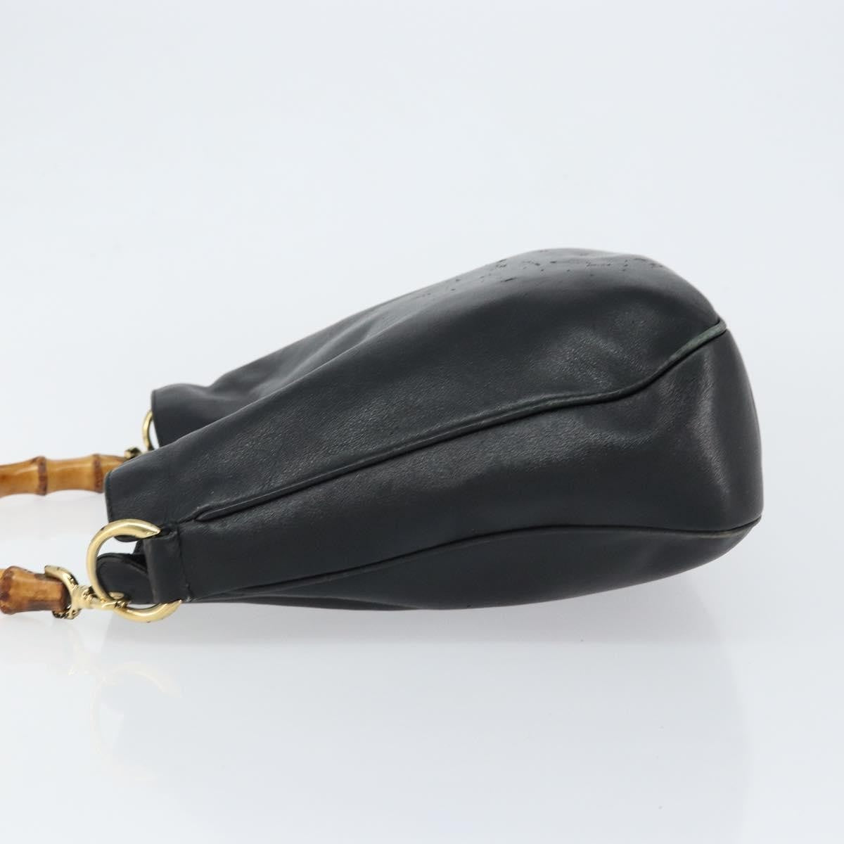 Gucci GUCCI Bamboo Hand Bag Leather Black Gold 001 0166 1638 Authentic 150344