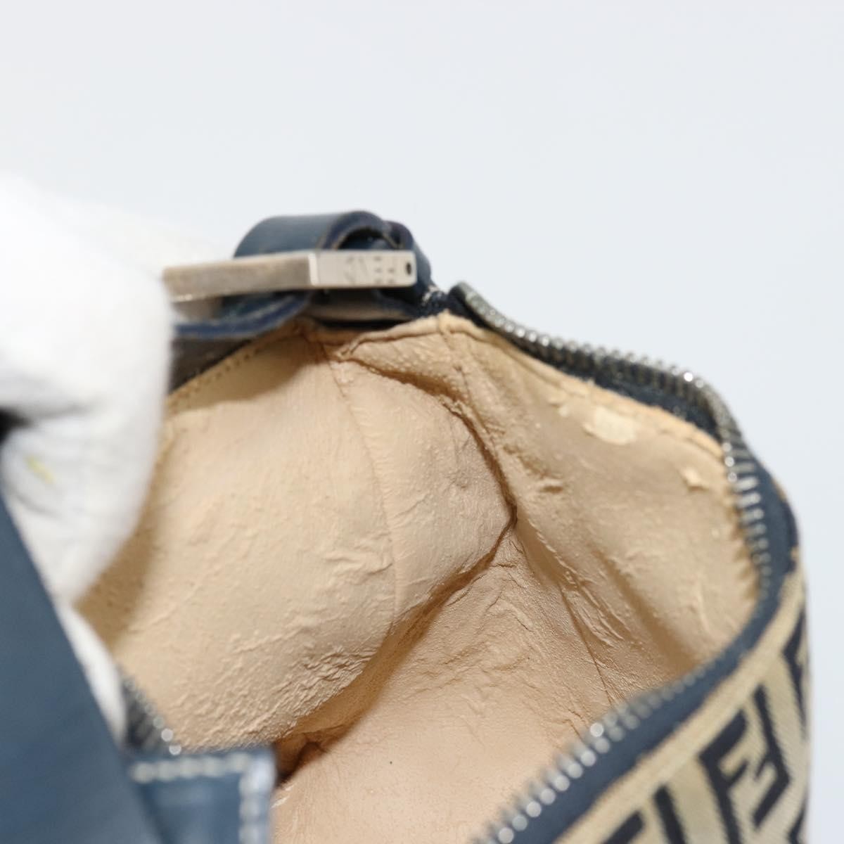 Fendi FENDI Zucchino Canvas Hand Pouch Bag Navy Silver Authentic 177481
