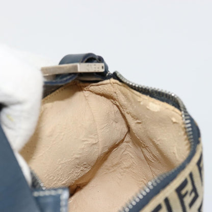 Fendi FENDI Zucchino Canvas Hand Pouch Bag Navy Silver Authentic 177481