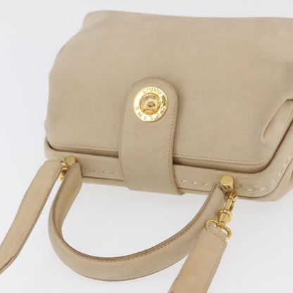 Celine CELINE Hand Bag Leather 2way Beige Gold Authentic 166991