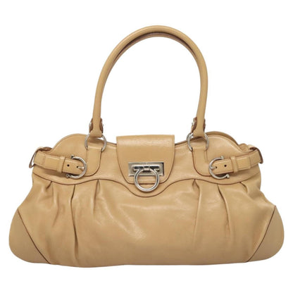 Salvatore Ferragamo Salvatore Ferragamo Gancini Hand Bag Leather Beige Silver Authentic 126621