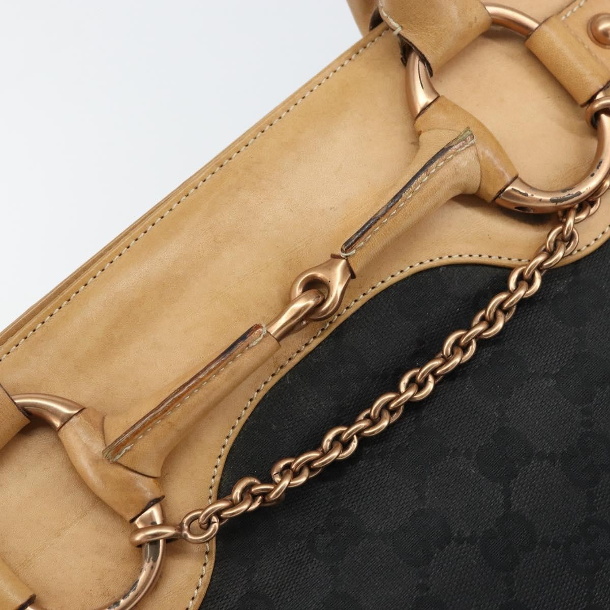Gucci GUCCI GG Canvas Tote Bag Black Gold 114913 Authentic gh1523