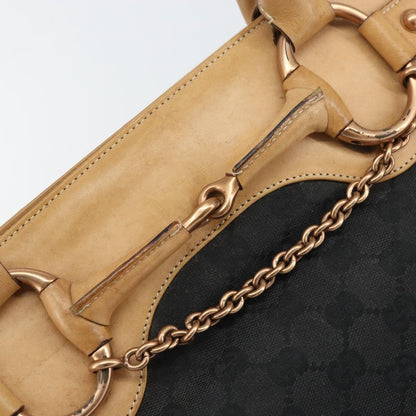 Gucci GUCCI GG Canvas Tote Bag Black Gold 114913 Authentic gh1523
