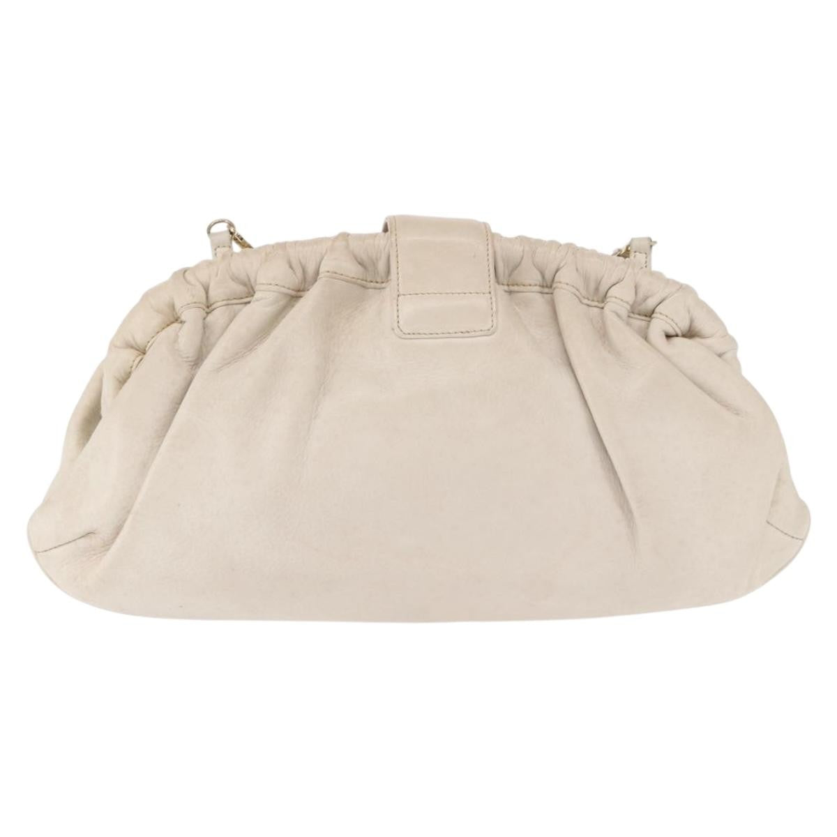 Celine CELINE Shoulder Bag Leather White Gold Authentic 162034