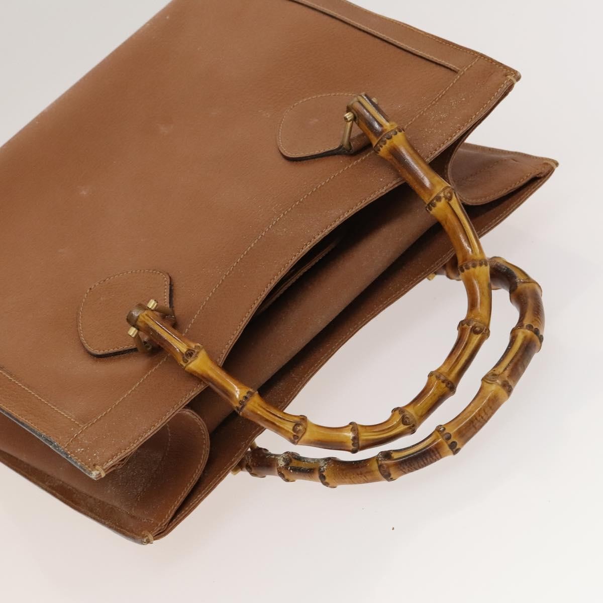Gucci GUCCI Bamboo Hand Bag Leather Brown Gold Authentic ep9697