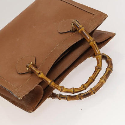 Gucci GUCCI Bamboo Hand Bag Leather Brown Gold Authentic ep9697