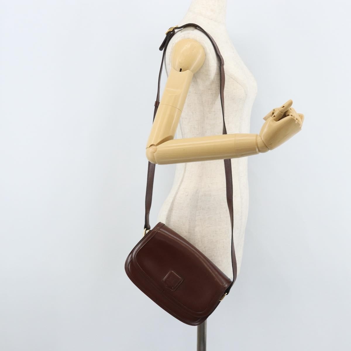 Celine CELINE Shoulder Bag Leather Brown Gold Authentic YKZ128