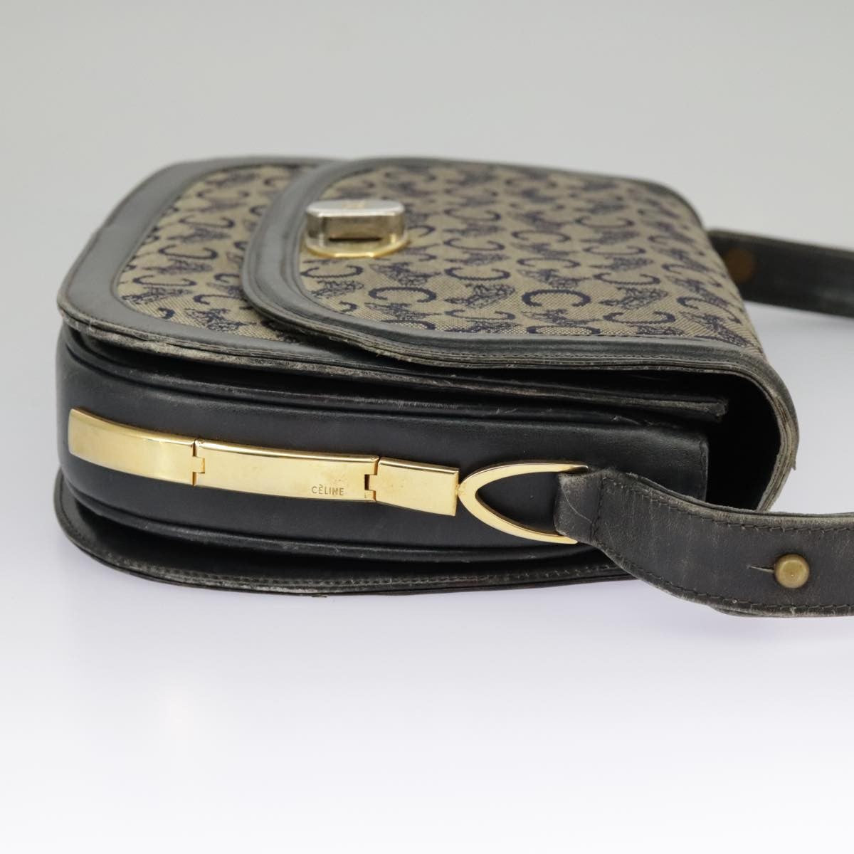 Celine CELINE C Sulky Shoulder Bag Canvas Navy Beige Authentic 100162