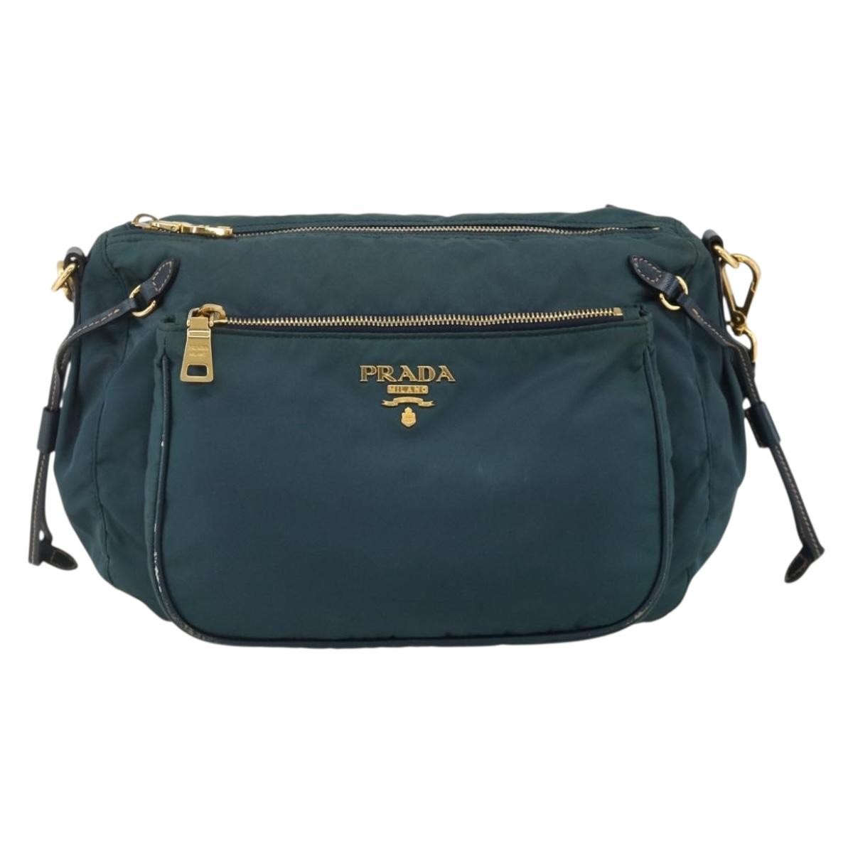 Prada PRADA Shoulder Bag Nylon Green Gold Authentic YKZ1088