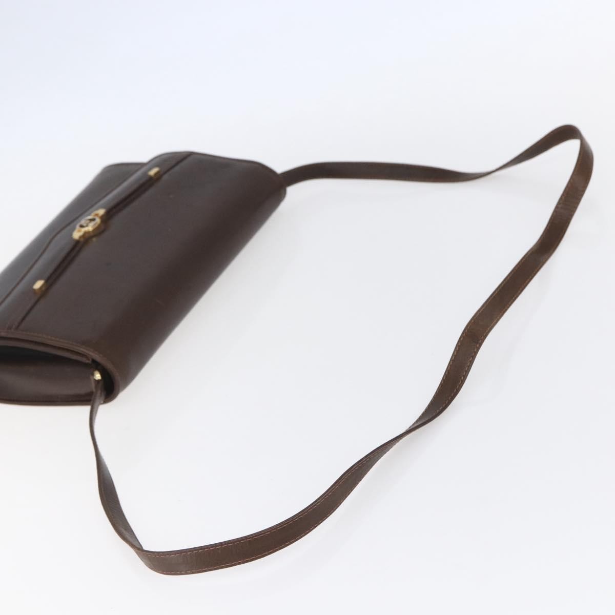 Gucci GUCCI Shoulder Bag Leather Brown Gold Authentic 152976